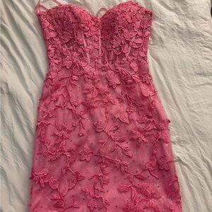 Elegant Pink Lace Prom Dress